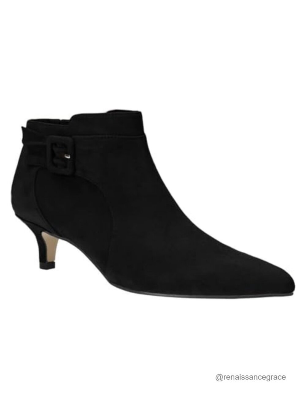 Womens Pointed Toe Ankle Boots Kitten Heels Faux Suede Side Zip Booties